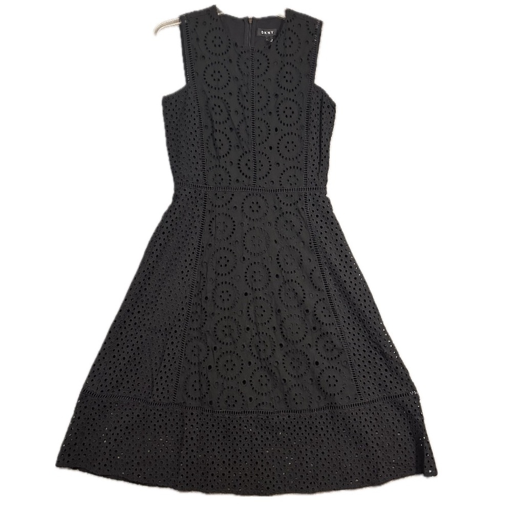 DKNY Black Eyelet Sleeveless A Line Dress - Size 4 - Picture 6 of 11
